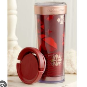 Starbucks Red & Golden Holiday‎ Reusable Coffee Cup To Go Tumbler